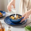 Axyaa Blue Stoneware Dinner Set for 4/8: Dinner Plates & Bowls, Kiln Change Design