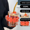 Axyaa Glass Mug Set with Sleeve, Lid, Straw - Lead Free Juice, Tea, Coffee Drinkware