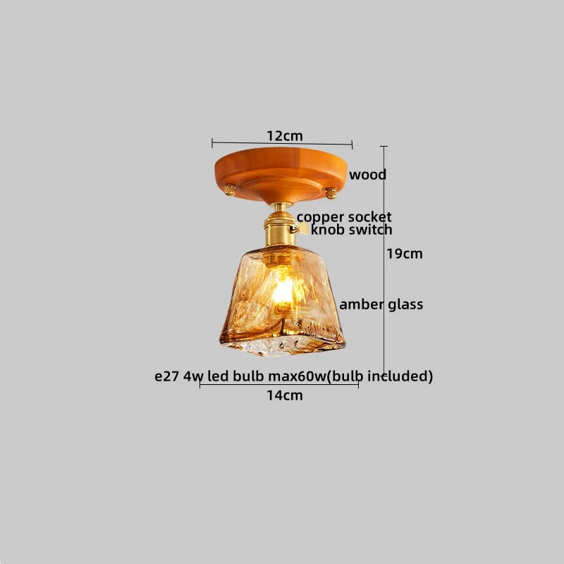 Axyaa Copper Wood LED Ceiling Lamp Modern Indoor Lighting Fixtures