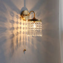 Axyaa Crystal LED Wall Sconce: Modern Nordic Pull Chain Brass Bathroom Light