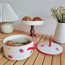 Axyaa 1000ml Ceramic Double Ear Noodle Soup Bowl with Cover - 15cm Microwave Oven Bowl