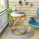 Axyaa White/Gold Faux Marble End Table, Round Nightstand, Living Room Side Table