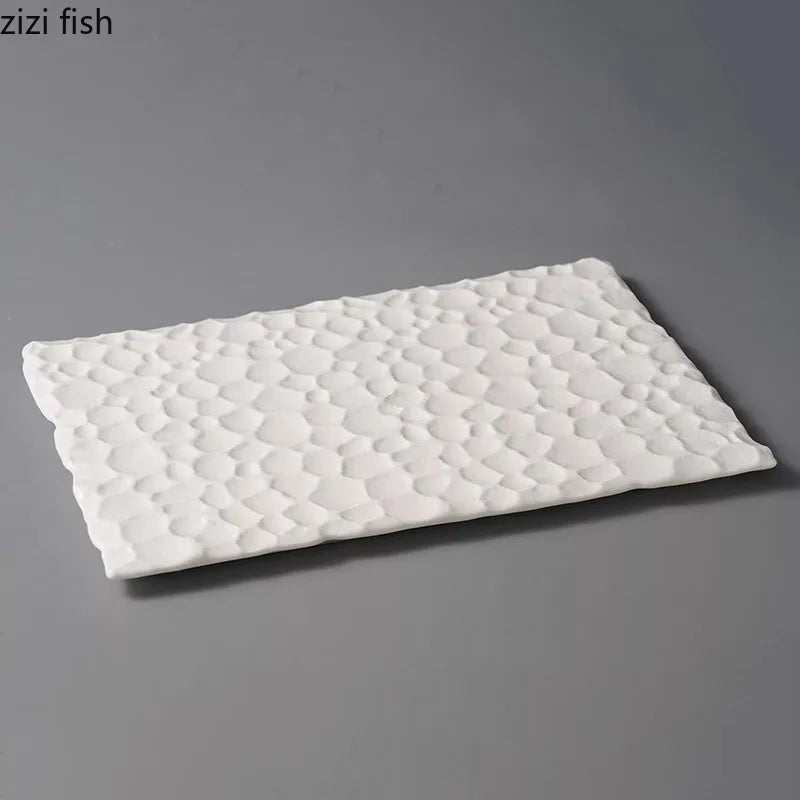 Axya Ceramic Hammer Pattern Rectangular Flat Plate for Molecular Cuisine Tableware