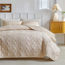 Axyaa Geometric Grid Bedspread Set - Grey Beige, US Queen Size 3pcs