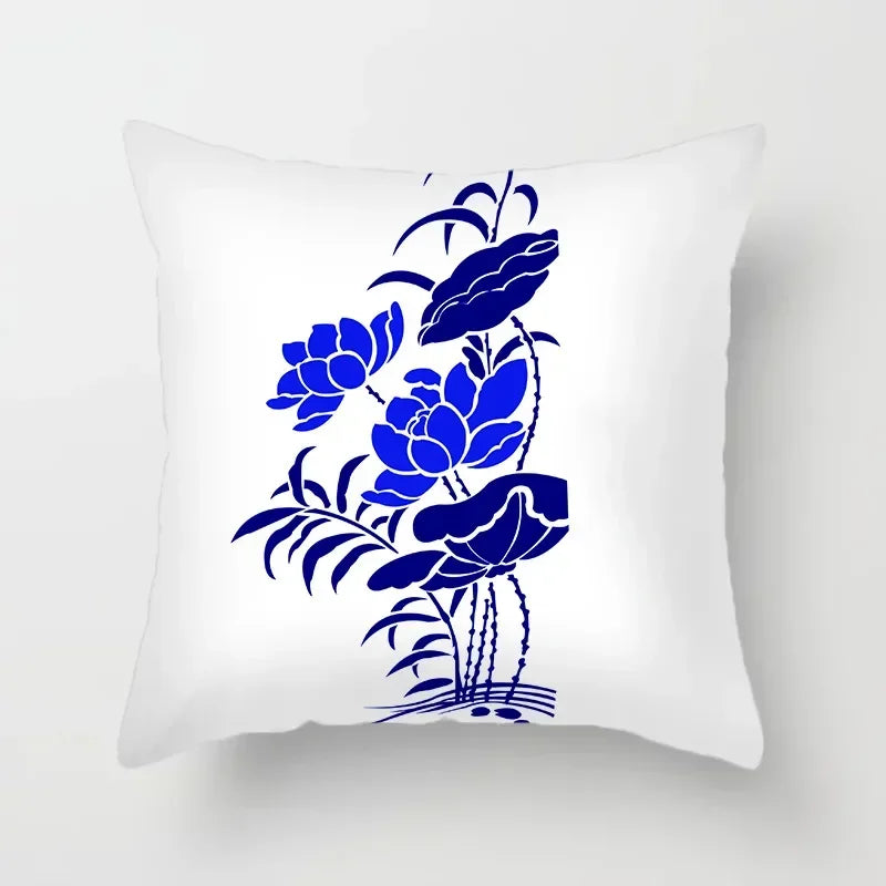 Axyaa Blue Geometric Floral Printed Pillow Case - Soft Cushion Cover
