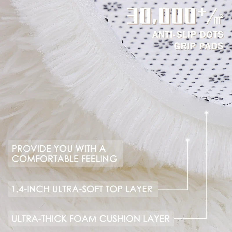 Axyaa Plush Round Carpets: Non-Slip, Washable Rugs for Living Room & Bedroom