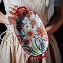 Axyaa Butterfly Love Flower Ceramic Fish Dinner Plate Oval Household Set