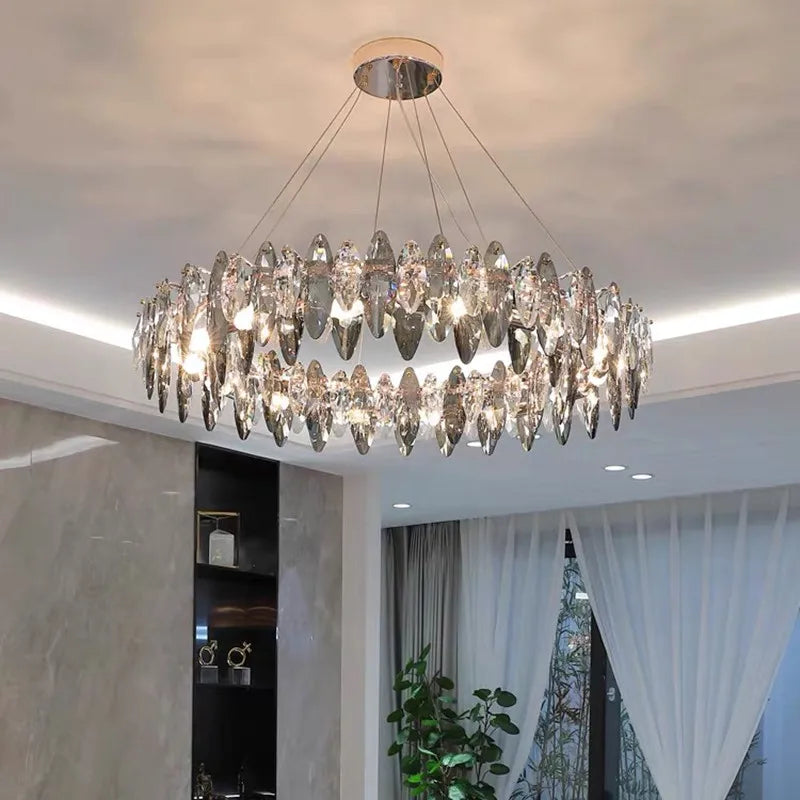 Axyaa Ash Crystal Ceiling Chandelier - Modern Living Room Pendant Lighting