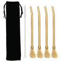 Axyaa Gold Stainless Steel Tea Filter Straws Set with Brush and Bag