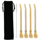 Axyaa Gold Stainless Steel Tea Filter Straws Set with Brush and Bag