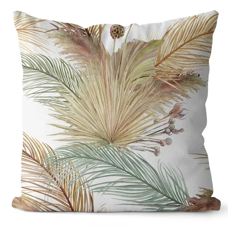 Axyaa Ginkgo Print Cushion Cover - Square Pillowcase for Home Decor