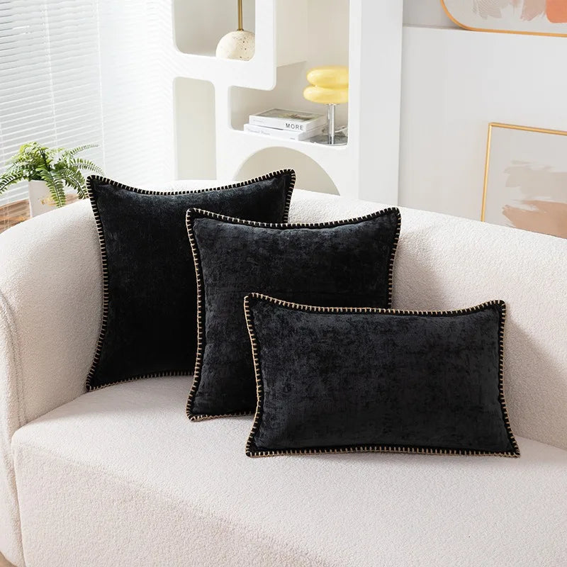 Blue Chenille Luxury Lumbar Pillow Case for Bed Sofa Couch by Axyaa