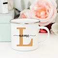 Axyaa Enamel Coffee Mugs with Custom Initial Name - Personalized Outdoor Cups