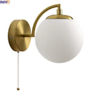 Axyaa LED Wall Light Pull Chain Switch Modern Style Glass Iron Bedroom Lamp