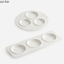 Axya 3-Grid White Ceramic Snack Tray Sushi Plate Set