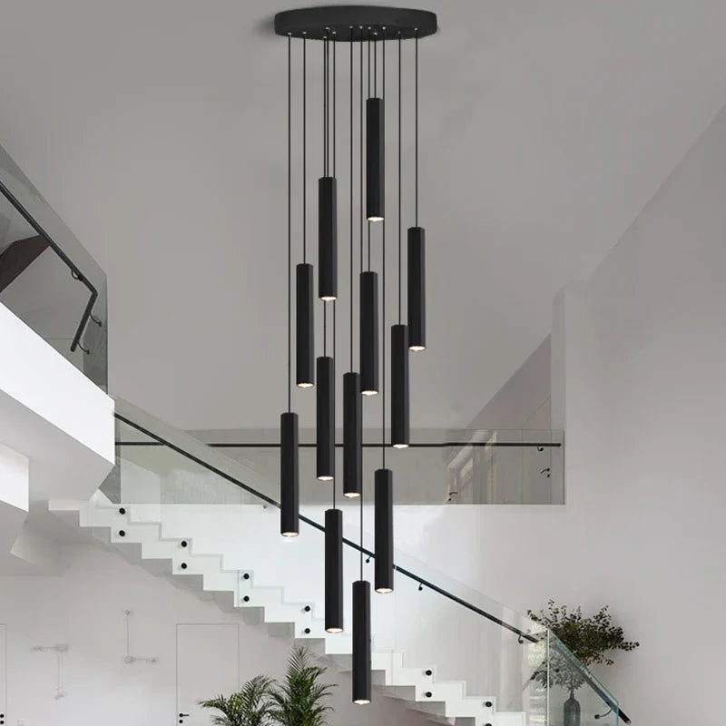 LED Crystal Staircase Chandelier by Axyaa: Black Nordic Design Long Hanging Lamp