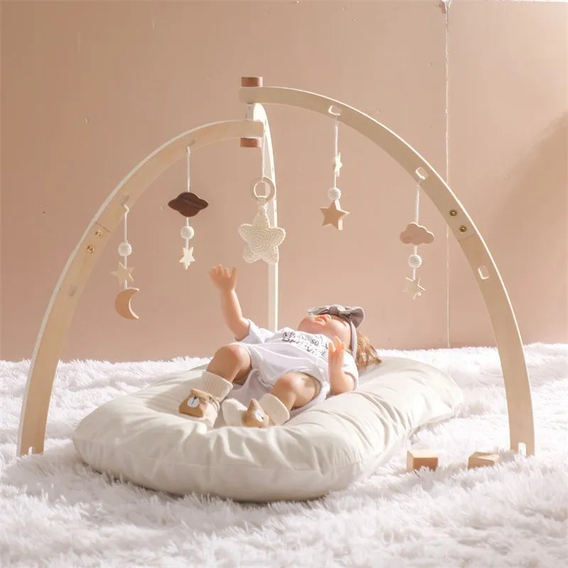 Axya Wooden Baby Gym: Moon Cloud Star Rattle Montessori Toy