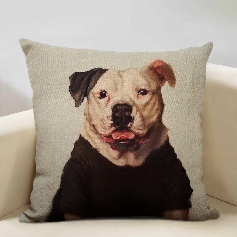 Axyaa Bullfighting Dog Cushion Cover - 45x45cm Linen Pillowcase for Home Decor