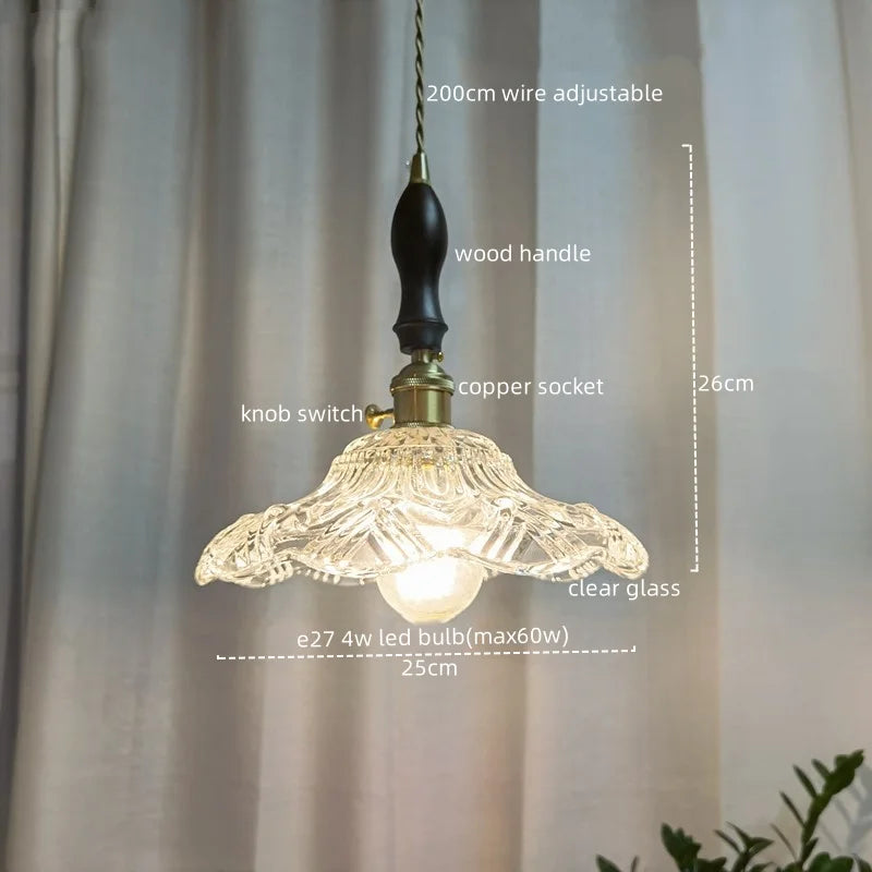 Axyaa Modern Wood Handle LED Pendant Light Fixtures for Dining Room