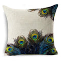 Axyaa Peacock Feather Linen Cushion Cover 45x45cm for Sofa Bed Decor