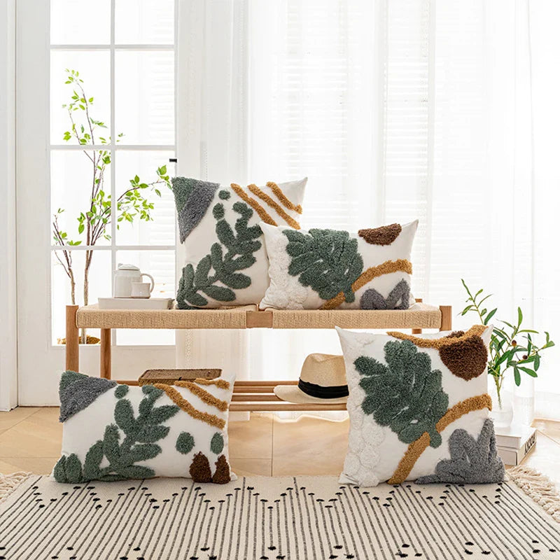 Axyaa Tufted Leaf Plush Cushion Cover for Living Room Sofa