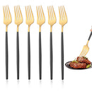 Axyaa Mirror Stainless Steel Dinner Fork Set - 6Pcs Flatware Gold Silverware