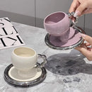 Axyaa Ceramic White Purple Latte Art Coffee Cup Set Couples Home Breakfast Mug