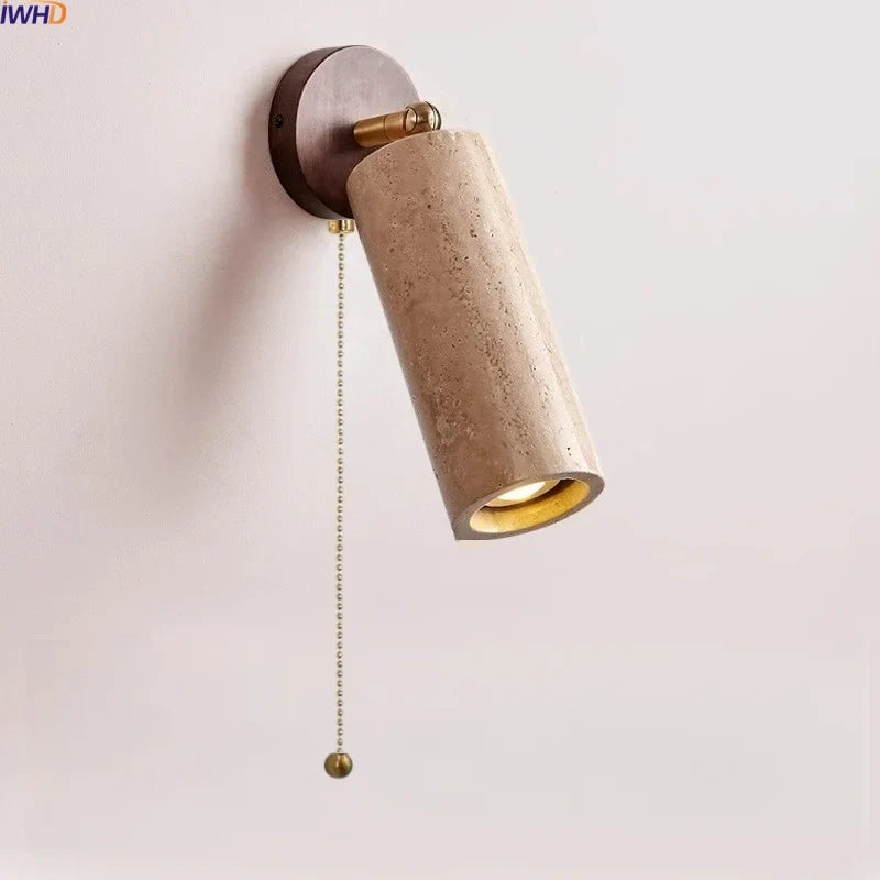 Axyaa Yellow Travertine Stone Wall Light Up Down Rotate Bedside Lamp