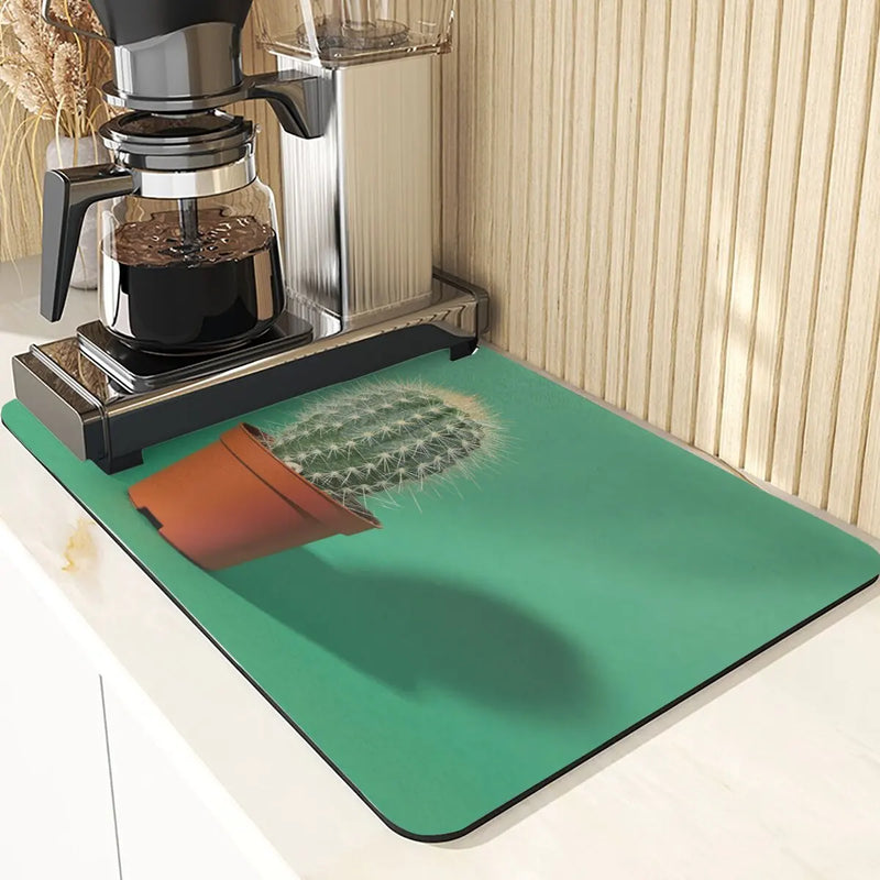 Axyaa Cactus Silicone Coasters Set for Kitchen Table - Absorbent Drying Mat