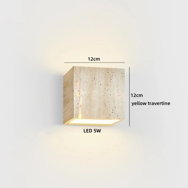 Axyaa Black Travertine Stone LED Wall Light for Chic Indoor Decor