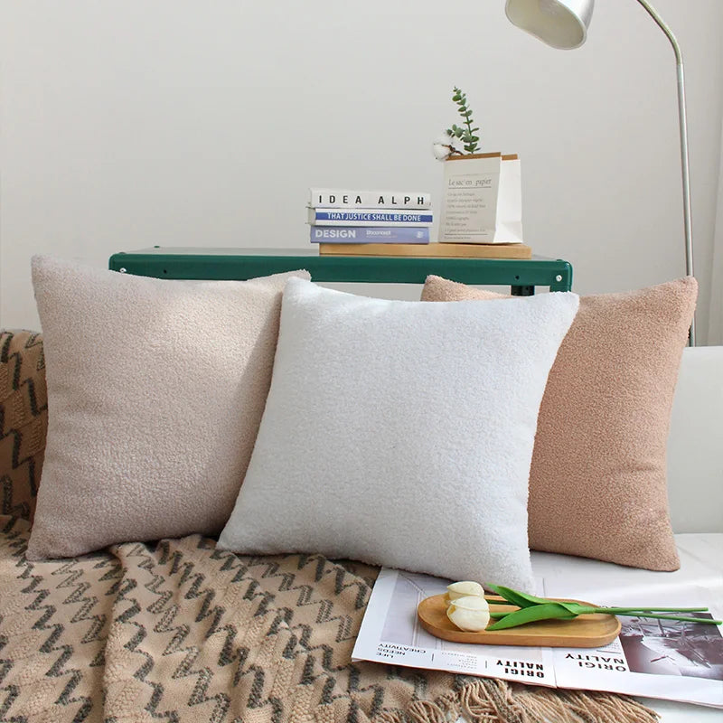 Axyaa Nordic Plush Pillow Cover 45x45cm Cozy Faux Fur Teddy Decorative Pillow Home deco