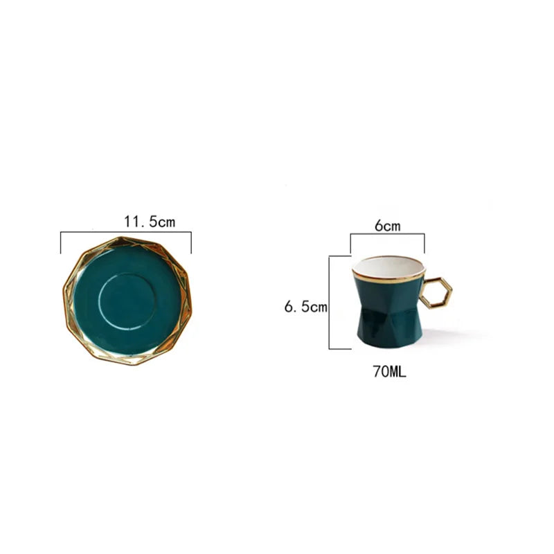 Axya Gold Ceramic Coffee Cup and Saucer Set, High-Grade Tea Dishes, Trendy Design