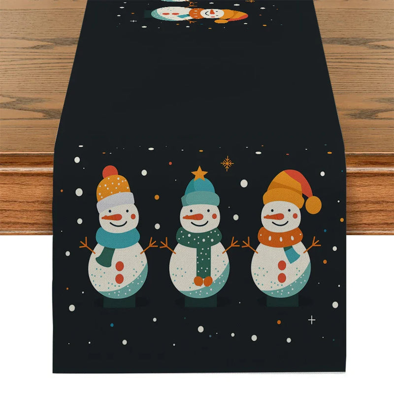 Axyaa Christmas Snowmen Snowflakes Table Runner for Kitchen and Holiday Party