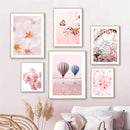 Axyaa Sakura Rose Peony Hot Air Balloon Wall Art Canvas Painting