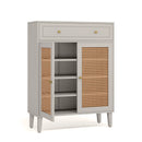 Axyaa Rattan Shoe Cabinet: Modern Mint Green Shoe Storage with Doors and Drawer