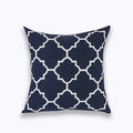 Axyaa Navy/White Embroidered Quatrefoil Pillow Cover 45x45cm Square Canvas Cotton