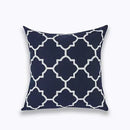 Axyaa Navy/White Embroidered Quatrefoil Pillow Cover 45x45cm Square Canvas Cotton