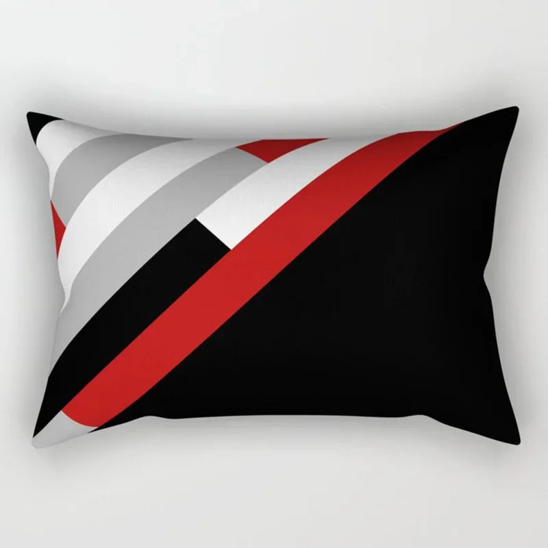 Axyaa Patchwork Stripe Polyester Cushion Cover, Classic Black Red Series, Geometric Design