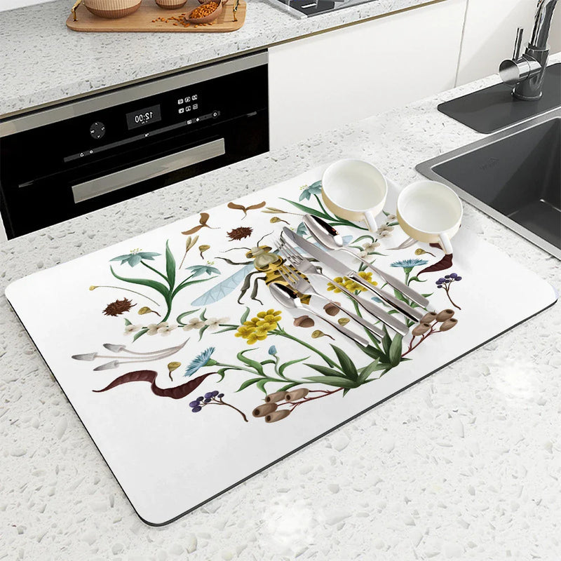 Axyaa Insect Bees Kitchen Drain Pad Non-slip Heat Resistant Counter Mat