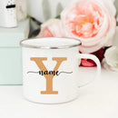 Axyaa Enamel Coffee Mugs with Custom Initial Name - Personalized Outdoor Cups
