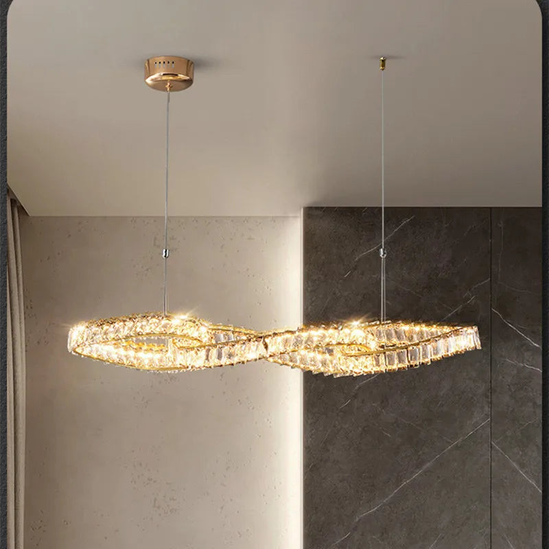 Axyaa Luxury K9 Crystal Pendant Light, Gold Plated Metal, LED Dimmable, Irregular Hanging Lamp