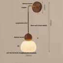 Axyaa LED Wall Sconce Walnut Wood Pull Chain Switch Art Light
