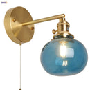 Axyaa Vintage Blue Glass LED Wall Lamp with Pull Chain Switch
