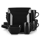Axyaa SOHO Black Porcelain Square Dinnerware Set with Plates, Bowls, Mugs