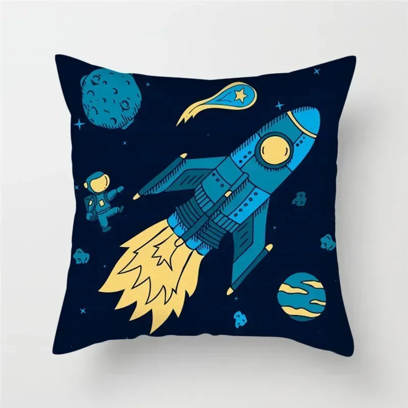 Cartoon Spacecraft Astronaut Rocket Pillowcase for Home Decor - Axyaa