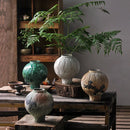 Axyaa Green Ceramic Spherical Vase: Geometric Floral Arrangement Decor