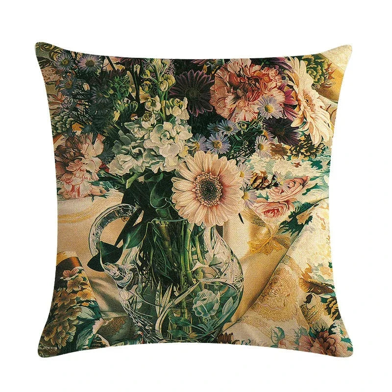 Sunflower Linen Throw Pillow Cover for Home Decor by Axyaa