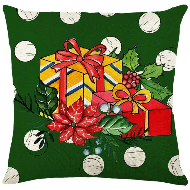 Axyaa Christmas Party Santa Dwarf Print Pillow Cover