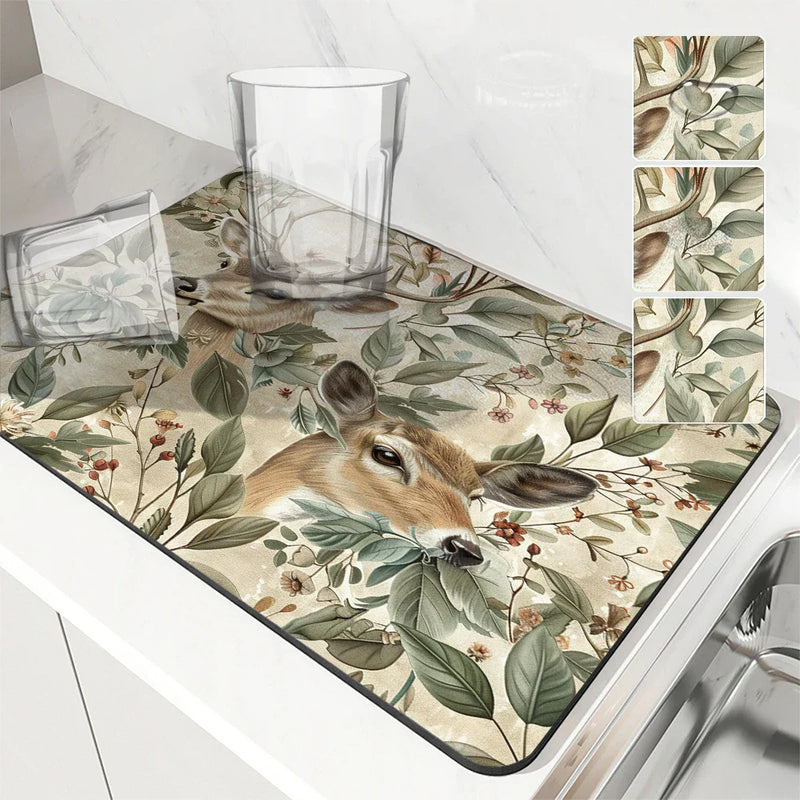 Axyaa Coffee Mat Deer Leaf Kitchen Drying Mat Absorbent Drain Pad Placemat
