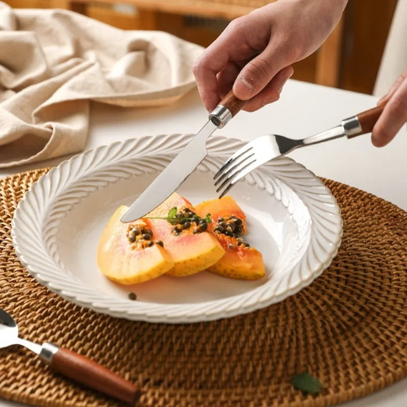 Axyaa Stainless Steel Cutlery Set with Wooden Handles